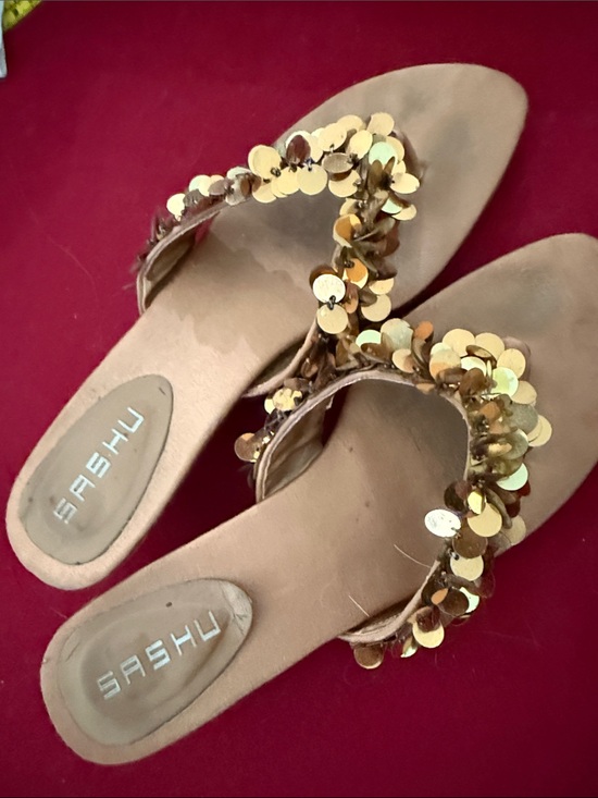 Sashu Shoes - Gold Sequin Thong Sandals for Women